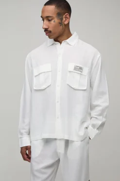 boohooMAN Ensemble Chemise Cargo Et Pantalon Décontracté En Lin Regular<Homme Ensembles|Tout Afficher