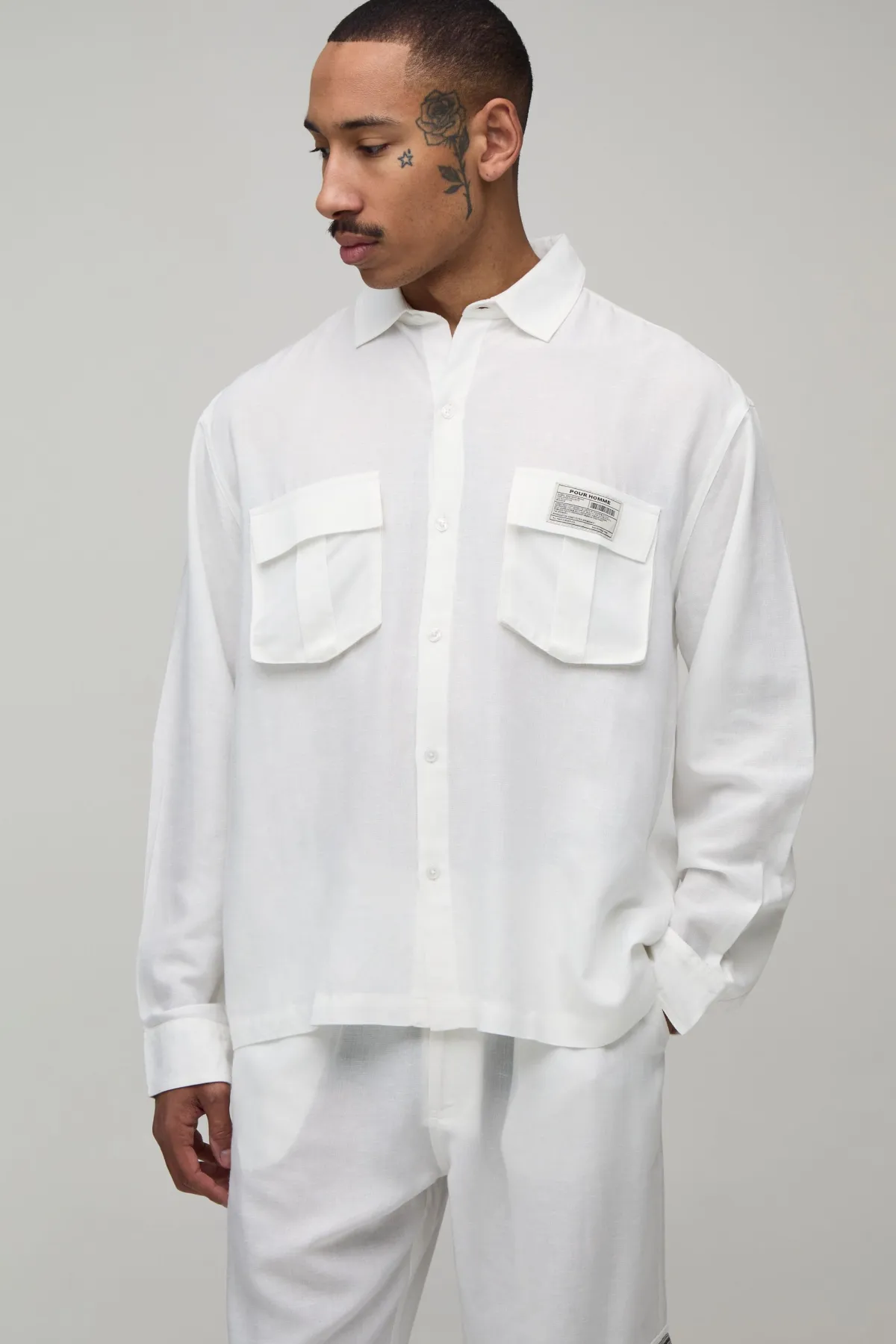 boohooMAN Ensemble Chemise Cargo Et Pantalon Décontracté En Lin Regular<Homme Ensembles|Tout Afficher