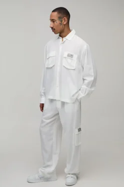 boohooMAN Ensemble Chemise Cargo Et Pantalon Décontracté En Lin Regular<Homme Ensembles|Tout Afficher