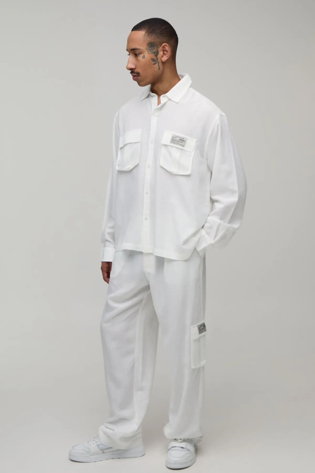 boohooMAN Ensemble Chemise Cargo Et Pantalon Décontracté En Lin Regular<Homme Ensembles|Tout Afficher