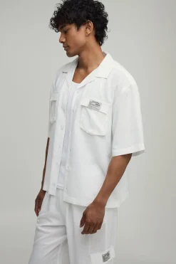 boohooMAN Ensemble Chemise Cargo Lin Manches Courtes Oversize & Pantalon Ample<Homme Ensembles