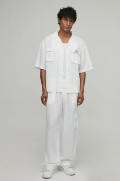 boohooMAN Ensemble Chemise Cargo Lin Manches Courtes Oversize & Pantalon Ample<Homme Ensembles
