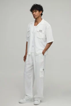 boohooMAN Ensemble Chemise Cargo Lin Manches Courtes Oversize & Pantalon Ample<Homme Ensembles