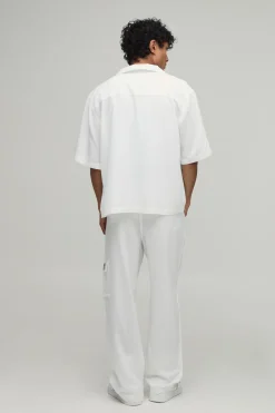 boohooMAN Ensemble Chemise Cargo Lin Manches Courtes Oversize & Pantalon Ample<Homme Ensembles