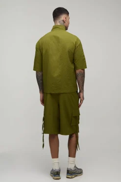 Ensemble Chemise Cargo Oversize Col Montant En Ripstop Texturé Et Short Long Tall