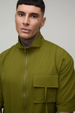 Ensemble Chemise Cargo Oversize Col Montant En Ripstop Texturé Et Short Long Tall
