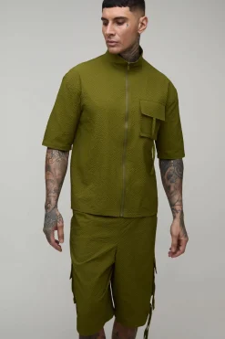 Ensemble Chemise Cargo Oversize Col Montant En Ripstop Texturé Et Short Long Tall