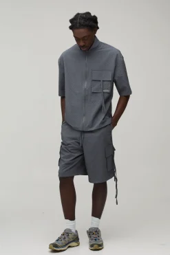 Ensemble Chemise Cargo Oversize À Col Montant En Ripstop Texturé Et Short Long