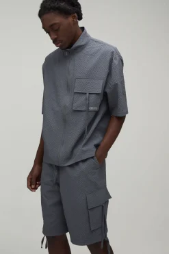 Ensemble Chemise Cargo Oversize À Col Montant En Ripstop Texturé Et Short Long