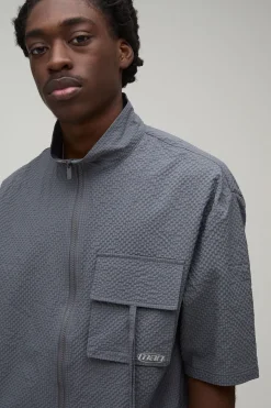 Ensemble Chemise Cargo Oversize À Col Montant En Ripstop Texturé Et Short Long