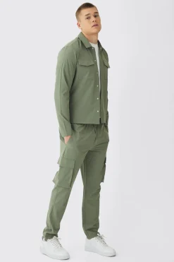 boohooMAN Ensemble chemise cargo stretch technique et pantalon<Homme Ensembles