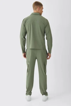 boohooMAN Ensemble chemise cargo stretch technique et pantalon<Homme Ensembles