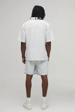 Ensemble Chemise À Carreaux Vichy Surpiqûre Couverture Oversize Manches Courtes & Short Ample Coupe Tall