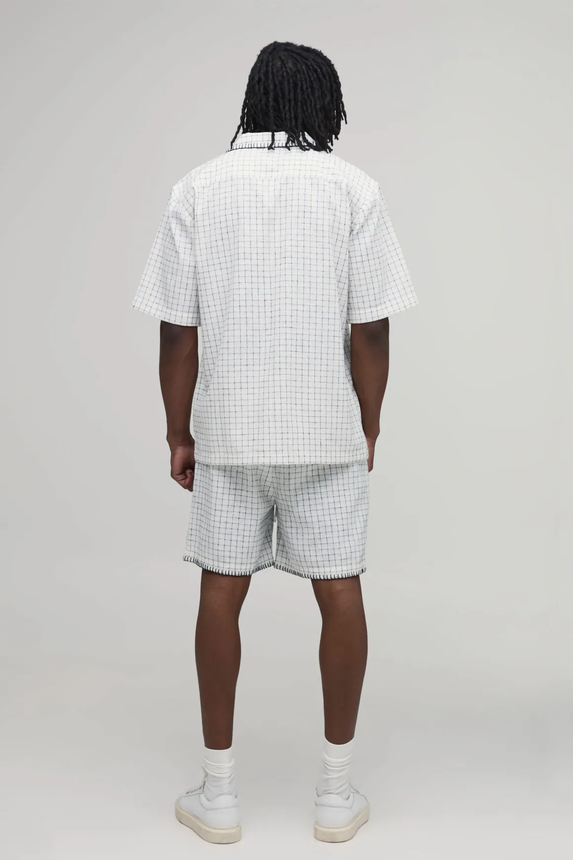 Ensemble Chemise À Carreaux Vichy Surpiqûre Couverture Oversize Manches Courtes & Short Ample Coupe Tall