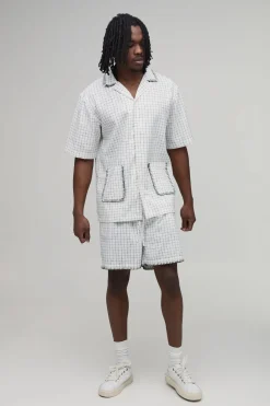 Ensemble Chemise À Carreaux Vichy Surpiqûre Couverture Oversize Manches Courtes & Short Ample Coupe Tall