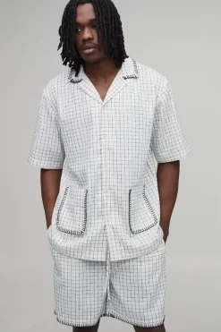 Ensemble Chemise À Carreaux Vichy Surpiqûre Couverture Oversize Manches Courtes & Short Ample Coupe Tall
