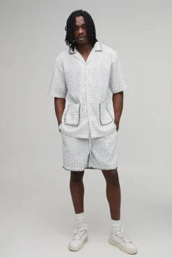 Ensemble Chemise À Carreaux Vichy Surpiqûre Couverture Oversize Manches Courtes & Short Ample Coupe Tall