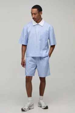Ensemble Chemise Col Contrasté À Zip 1/4 Et Short