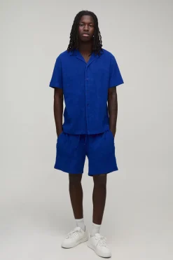 Ensemble Chemise Col Cubain Coupe Régulière Et Short Décontracté En Tissu Éponge