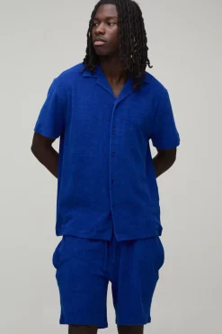 Ensemble Chemise Col Cubain Coupe Régulière Et Short Décontracté En Tissu Éponge