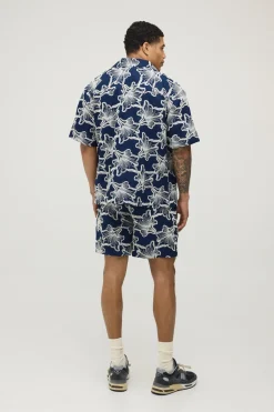 boohooMAN Ensemble Chemise À Col Ouvert Et Short Décontracté À Broderie Florale<Homme Ensembles|Tout Afficher