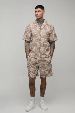 Ensemble Chemise À Col Revere Brodée De Fleurs Et Short Ample Pour Grande Taille