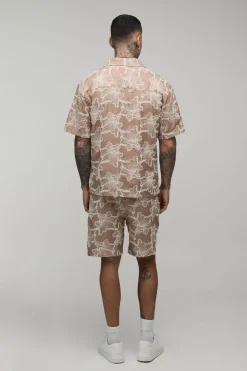 Ensemble Chemise À Col Revere Brodée De Fleurs Et Short Ample Pour Grande Taille