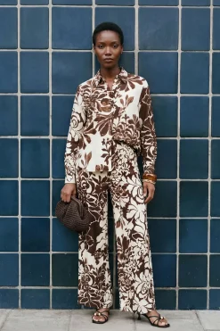 Ensemble Chemise Coordonnée À Imprimé Fleuri Et Boutonnage
