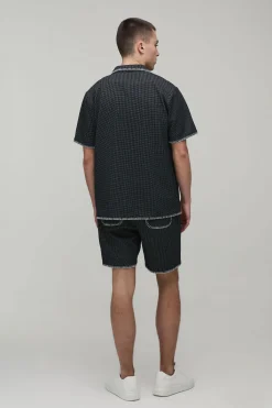 boohooMAN Ensemble Chemise Coupe Droite Et Short Décontracté À Texture Gaufrée Avec Coutures Contrastées<Homme Ensembles