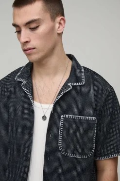 boohooMAN Ensemble Chemise Coupe Droite Et Short Décontracté À Texture Gaufrée Avec Coutures Contrastées<Homme Ensembles