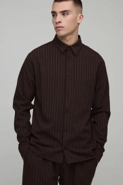 Ensemble Chemise Coupe Droite & Pantalon Droit à Rayures Diplomatiques