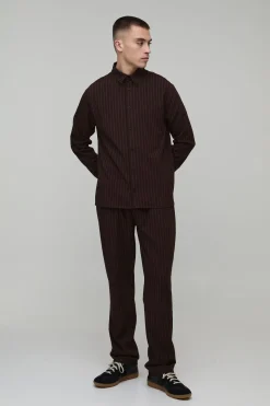 Ensemble Chemise Coupe Droite & Pantalon Droit à Rayures Diplomatiques