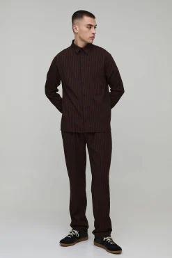 Ensemble Chemise Coupe Droite & Pantalon Droit à Rayures Diplomatiques
