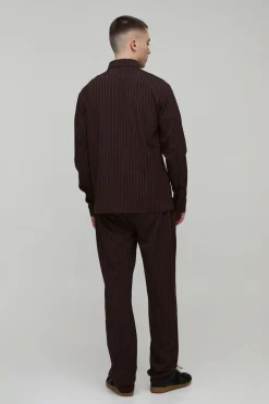 Ensemble Chemise Coupe Droite & Pantalon Droit à Rayures Diplomatiques