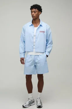 Ensemble Chemise Coupe Régulière Et Short Ample Broderie Florale