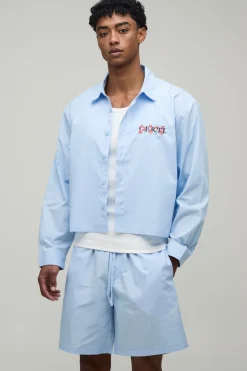 Ensemble Chemise Coupe Régulière Et Short Ample Broderie Florale
