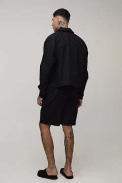 Ensemble Chemise Courte Oversize Ample Brodée Florale Et Short Baggy Tall