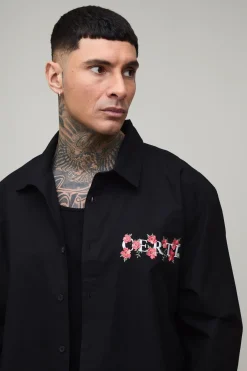 Ensemble Chemise Courte Oversize Ample Brodée Florale Et Short Baggy Tall