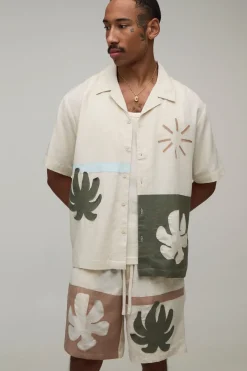 Ensemble Chemise En Lin Oversize Et Short Ample Avec Appliqué Palmier