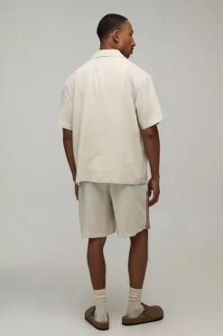 Ensemble Chemise En Lin Oversize Et Short Ample Avec Appliqué Palmier