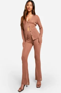 boohoo Ensemble Chemise en Maille Fine Transparente et Pantalon Évasé<Femme Pulls Et Gilets|Toutes Les Mailles