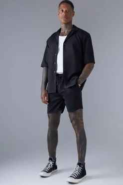 Ensemble chemise en satin Drop Revere à manches courtes et short Regular Fit