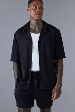 Ensemble chemise en satin Drop Revere à manches courtes et short Regular Fit