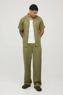Ensemble Chemise Et Pantalon À Plis Irréguliers Coupe Régulière Col Châle Profond