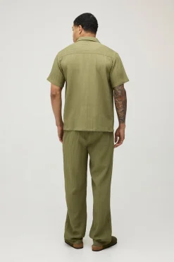 Ensemble Chemise Et Pantalon À Plis Irréguliers Coupe Régulière Col Châle Profond