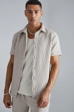 Ensemble chemise et pantalon à manches courtes, stretch texturé, coupe régulière