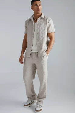 Ensemble chemise et pantalon à manches courtes, stretch texturé, coupe régulière