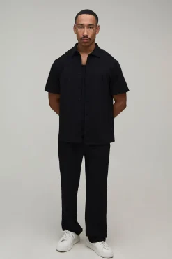 Ensemble chemise et pantalon en jersey à manches courtes et à chevrons