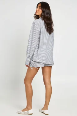 Ensemble Chemise Et Short Coordonné À Rayures Froissées Avec Poignets À Nouer