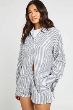 Ensemble Chemise Et Short Coordonné À Rayures Froissées Avec Poignets À Nouer